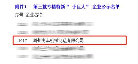 湖州南丰机械荣膺国家工信部专精特新“小巨人”企业称号 以硬核科技锻造机械制造新标杆